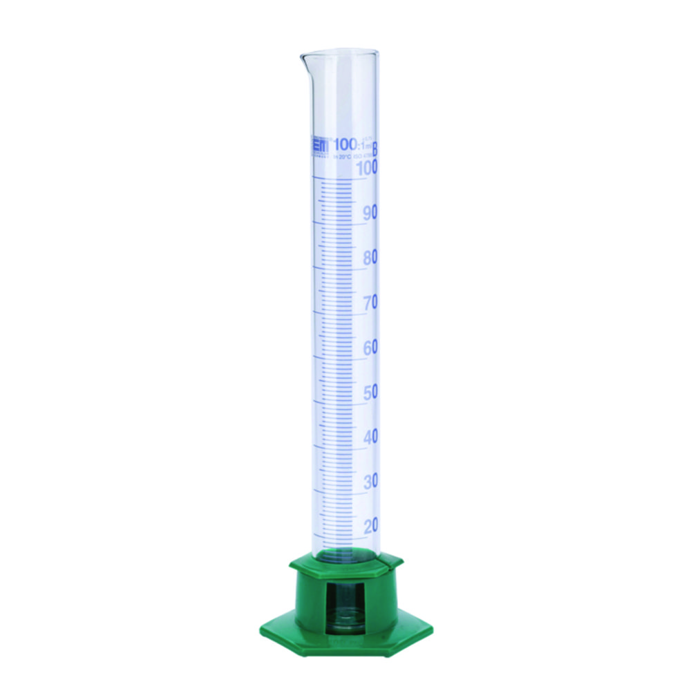 Measuring Cylinder with Plastic Socket, DURAN®, class B, Blue Graduation | Nominal capacity: 1000 ml