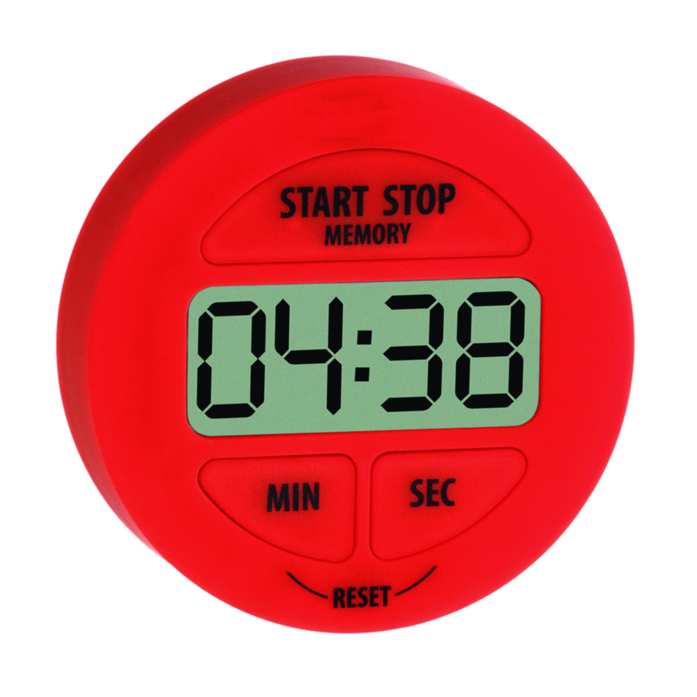 Digital countdown timer and stopwatch, round | Colour: Red