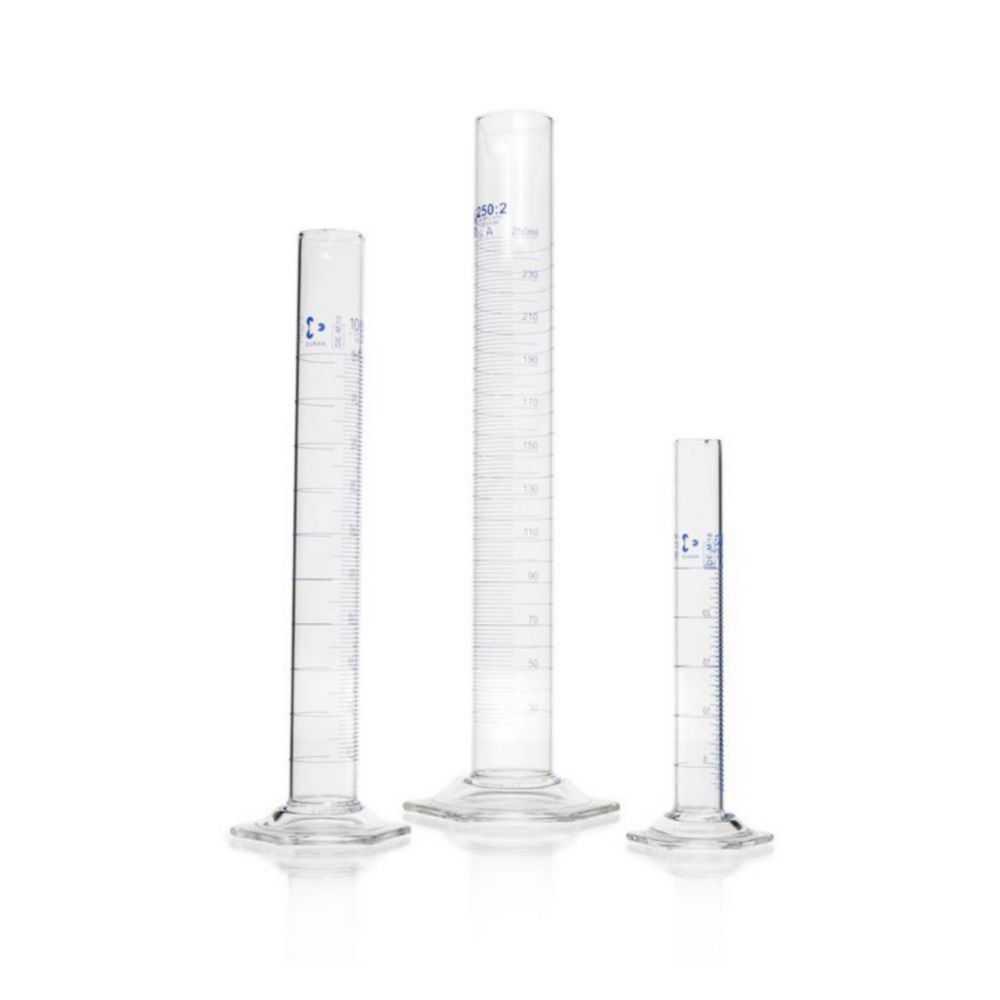 Measuring cylinders DURAN®, tall form, class A, blue graduations | Nominal capacity: 50 ml