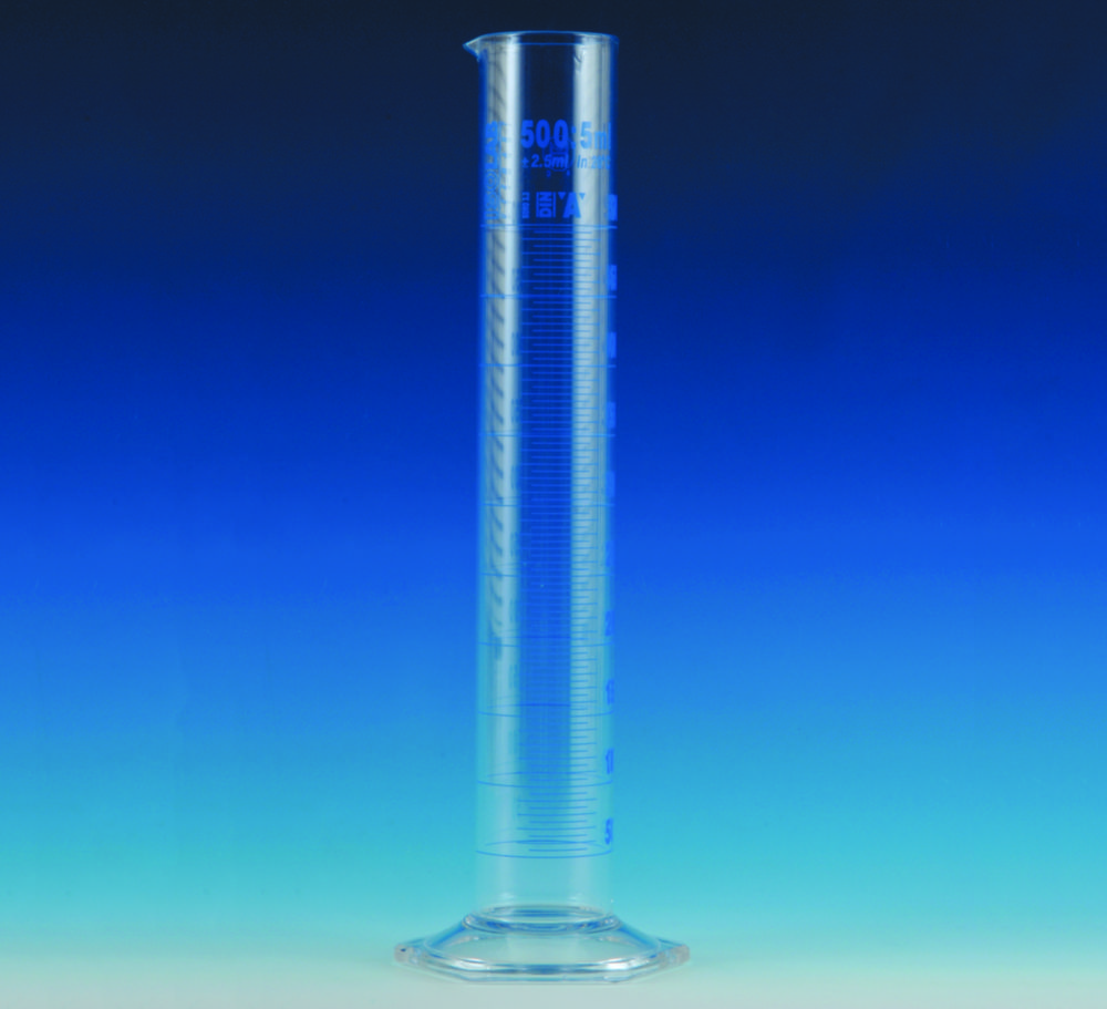 Messzylinder, Borosilikatglas 3.3, hohe Form, Klasse A, blau graduiert | Nennvolumen: 5 ml
