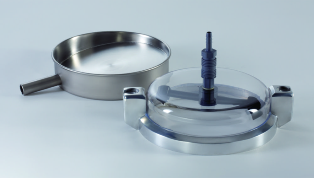 Accessories for sieve shakers ANALYSETTE 3 PRO and SPARTAN | Type: Clamping lid, Plexiglas with 2 rotation nozzles for test sieves 8" / 200mm diam.