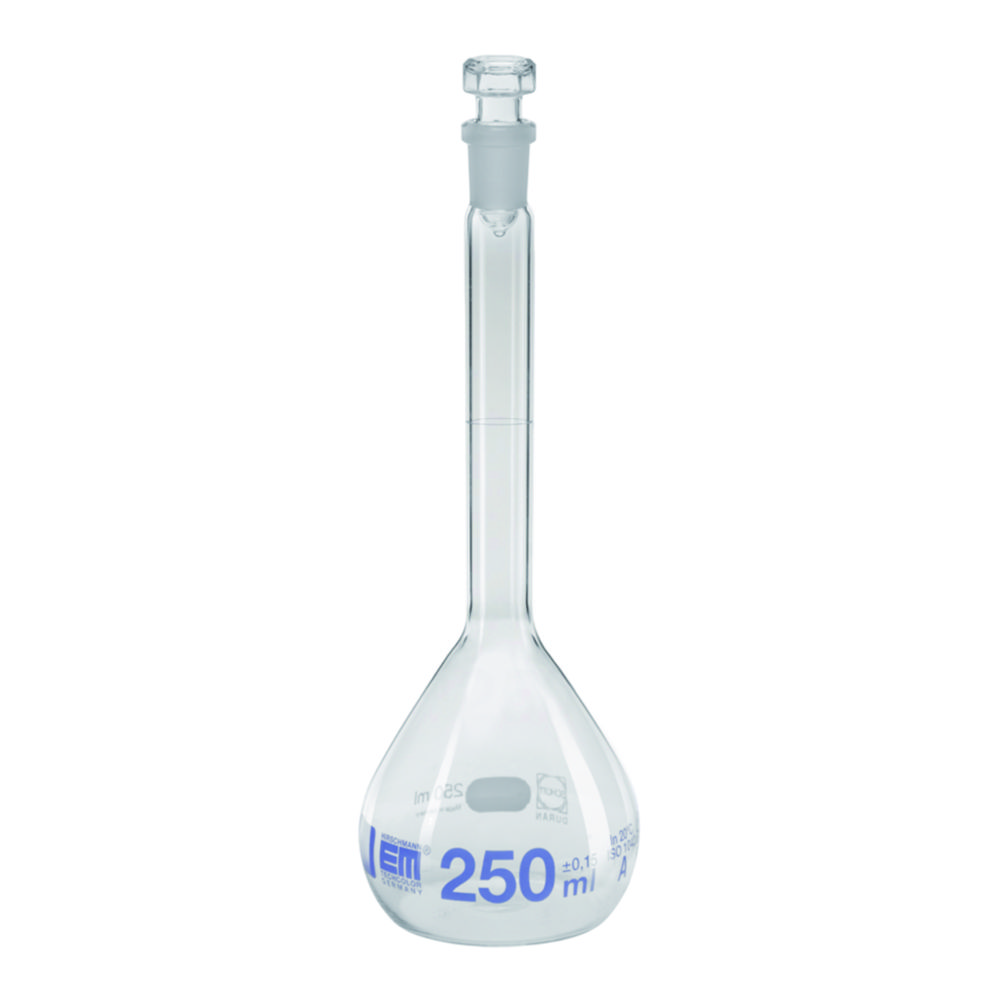 Volumetric flasks, DURAN®, class A, blue graduation, with hollow glass stopper | Nominal capacity: 10 ml