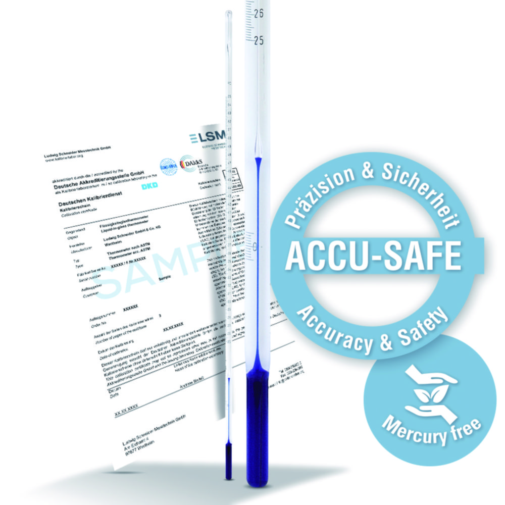 ASTM-Thermometer ACCU-SAFE, kalibriert, Stabform | Messbereich °C: -8 ... 32