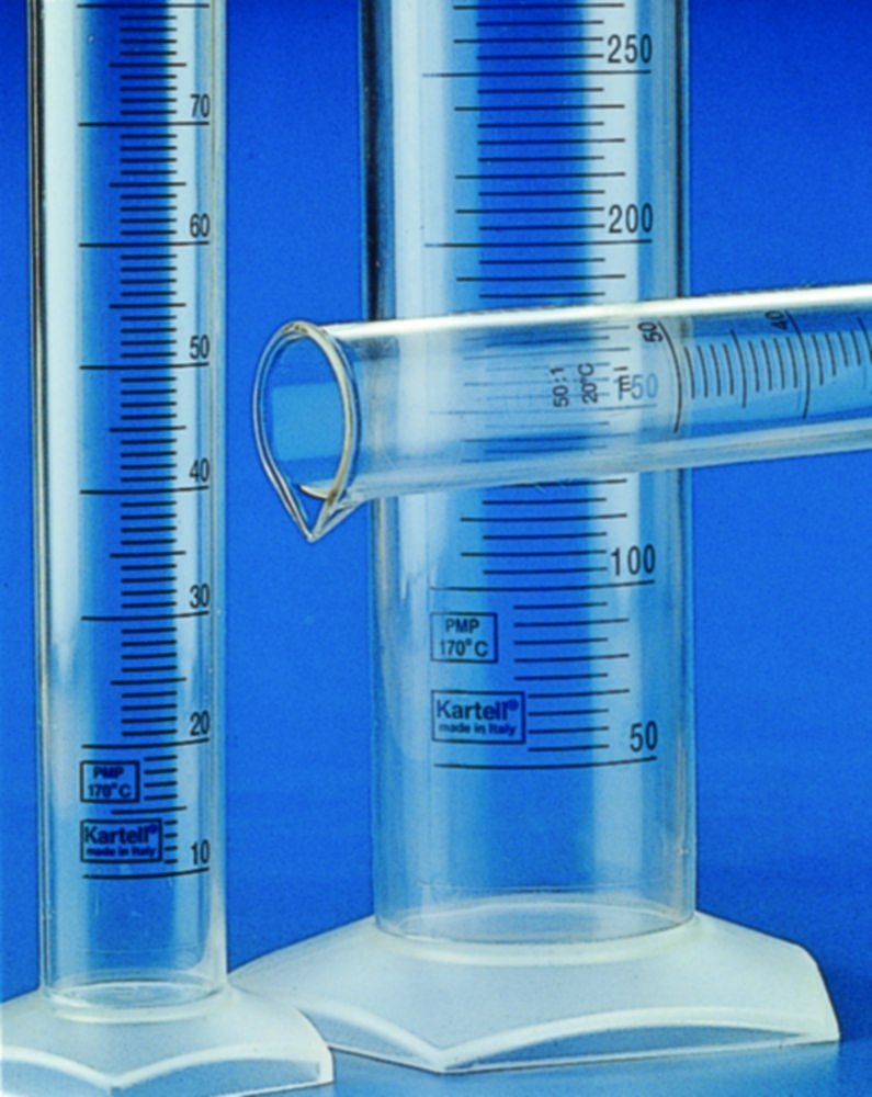 Measuring cylinders, PMP, Class B, blue graduations | Nominal capacity: 50 ml