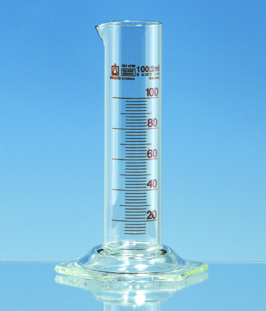 Measuring cylinders, borosilicate glass 3.3, low form, class B, amber graduations