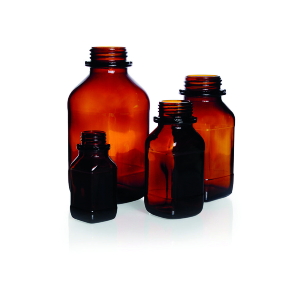 Square, screw cap bottles, soda-lime glass, amber glass | Nominal capacity: 100 ml