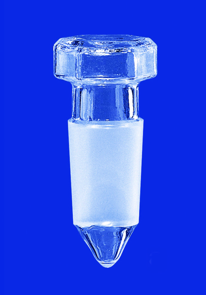 Hollow stoppers, hexagonal plate, pointed bottom, borosilicate glass 3.3 | Ground size: NS29/32
