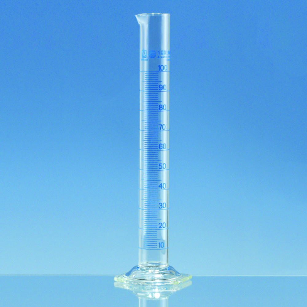 Messzylinder, Borosilikatglas 3.3, hohe Form, Klasse A, blau graduiert, inkl. USP-Einzelzertifikat | Nennvolumen: 2000 ml
