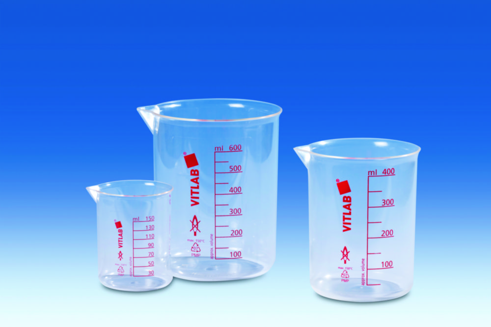 Griffin beakers PMP, with printed red scale | Nominal capacity: 3000 ml