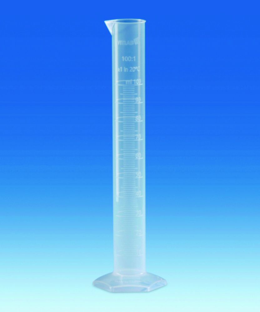 Measuring cylinders, PP, tall form, class B, moulded graduations | Nominal capacity: 100 ml