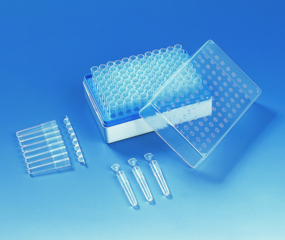 Micro test tubes and racks, PP, 1.2 ml | Type: Rack with 96 single test tubes, non-sterile, PP