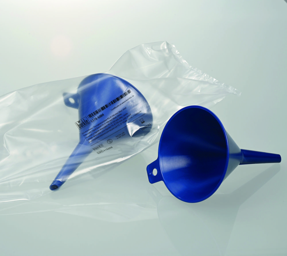 Disposable funnels, PS, blue, detectable