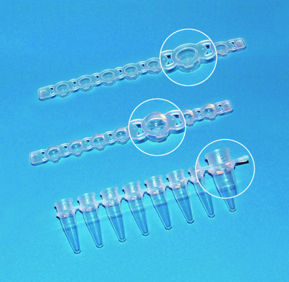 Strips of 8-/12- PCR tubes plus detached cap strips, PP | Volume ml: 0.2