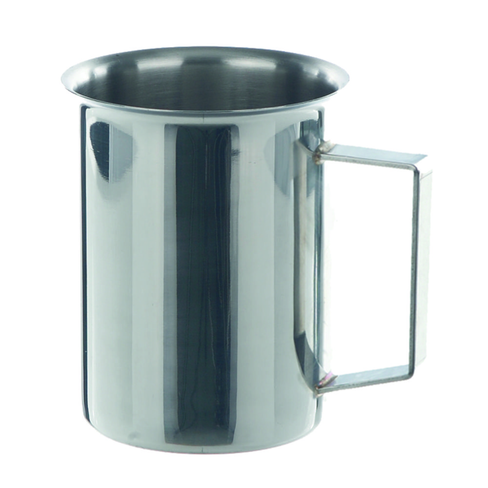 Beakers, stainless steel, with rim and handle