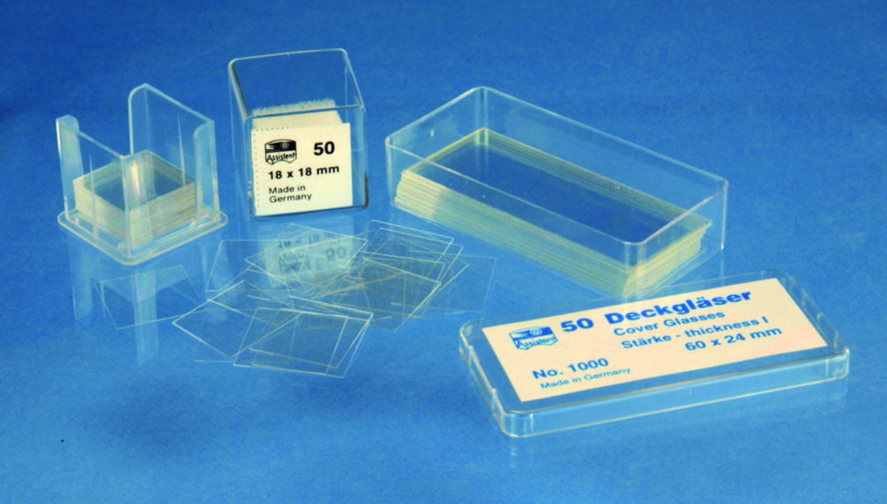 Deckgläser, rechteckig, Borosilikatglas D263® M | Abmessungen (BxT): 18 x 18 mm