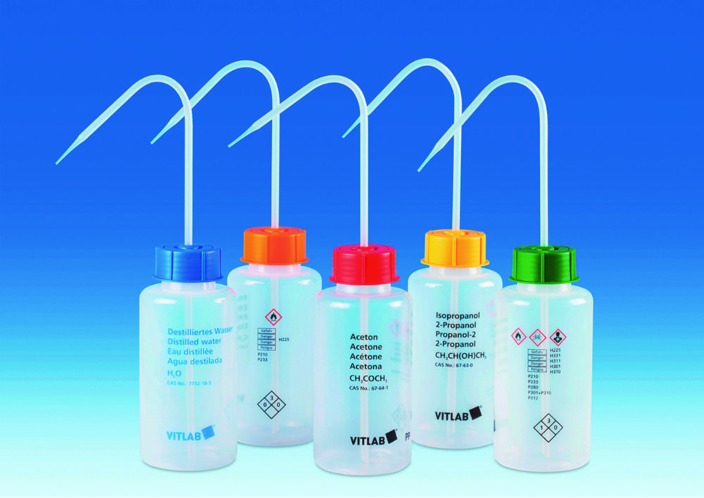 VITsafe™ safety wash bottles, wide-mouth, PP/LDPE | Imprint text: Methanol
