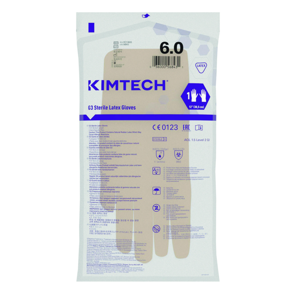 Cleanroom Gloves Kimtech™ G3, latex, sterile | Glove size: 6