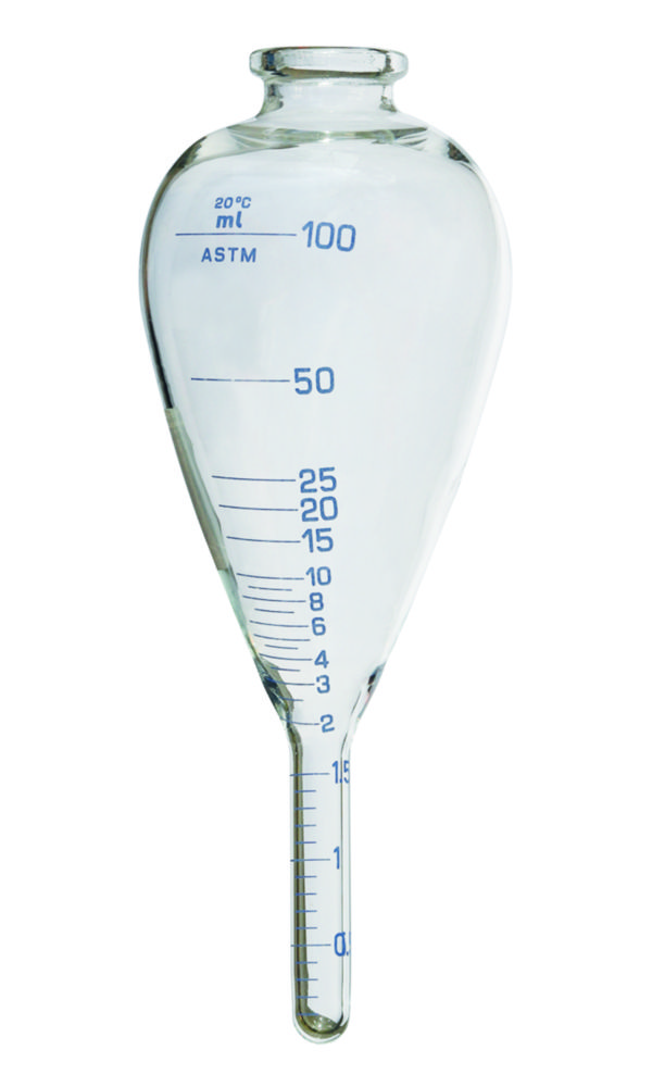 ASTM centrifuge tube, pear-shaped with cylindrical base, borosilicate glass 3.3 | Capacity ml: 100