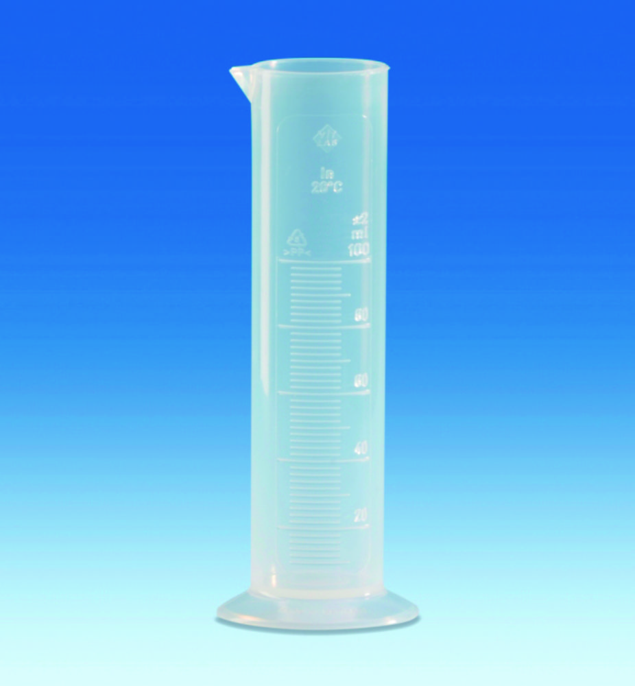 Messzylinder, PP, Klasse B, niedrige Form, erhabene Graduierung | Nennvolumen: 25 ml