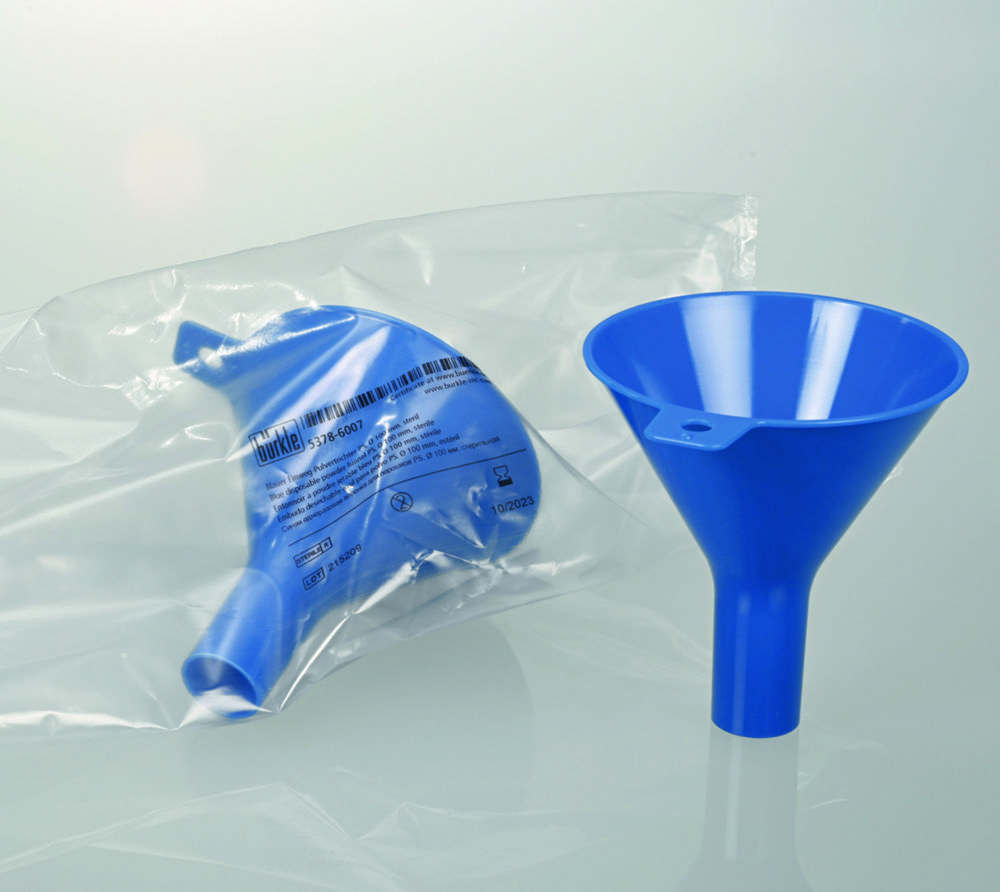 Disposable powder funnels, PS, blue