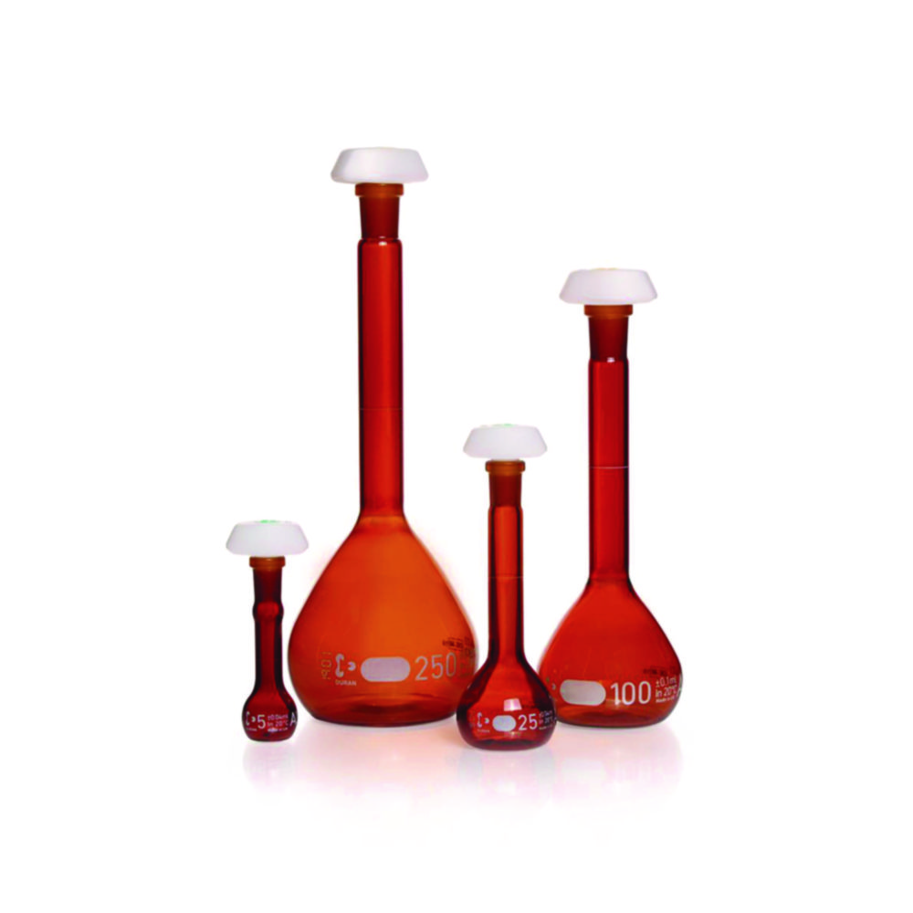 Volumetric flask DURAN®, amber glass, class A, white graduated | Nominal capacity: 2000 ml