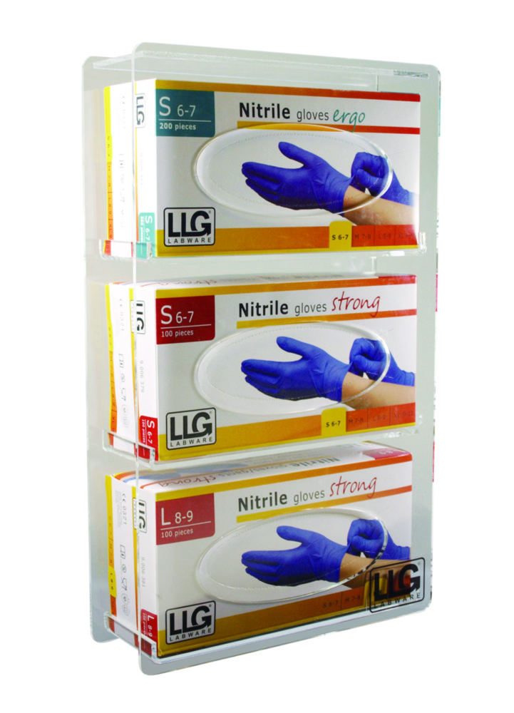 LLG-Handschuhspender für 1 oder 3 Boxen, Acrylglas | Beschreibung: seitlich befüllbar, stabiles Material