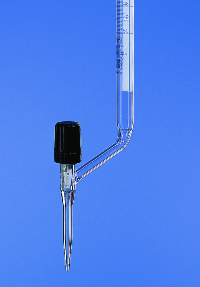 Burettes, with lateral valve cock, borosilicate glass 3.3, class AS, incl. DAkkS calibration certificate | Nominal capacity: 50 ml