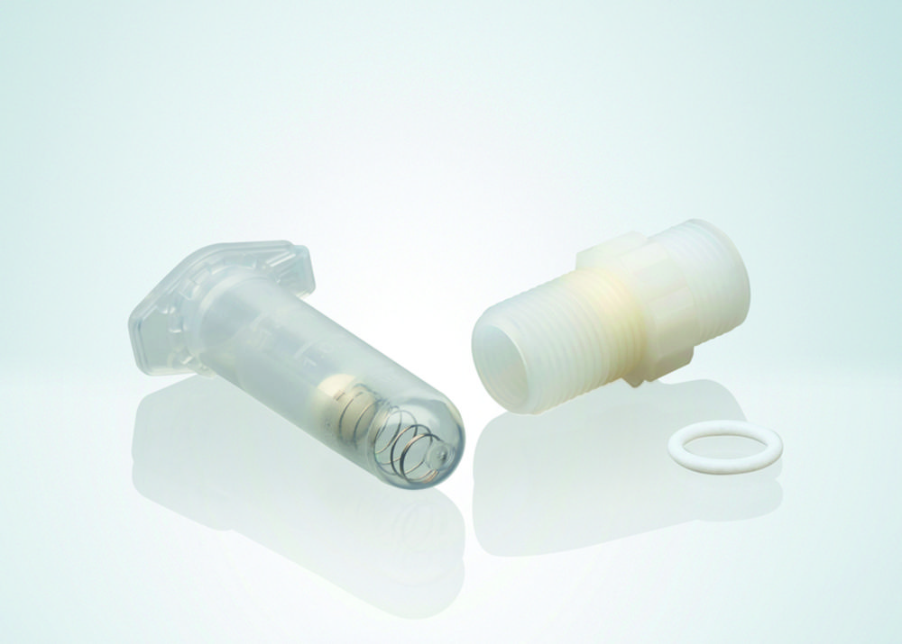 Suction valves for bottle-top dispensers and digital burettes