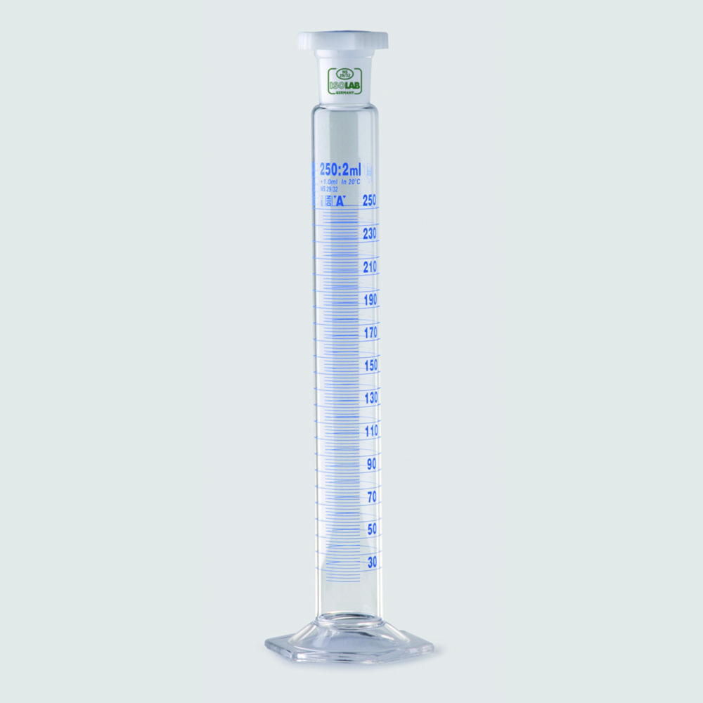 Mixing cylinders, borosilicate glass 3.3, tall form, class A, blue graduated | Nominal capacity: 100 ml