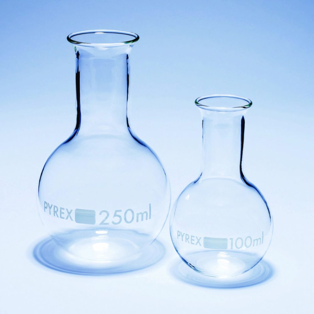 Boiling flasks, flat bottom, narrow neck, Pyrex® | Nominal capacity: 100 ml