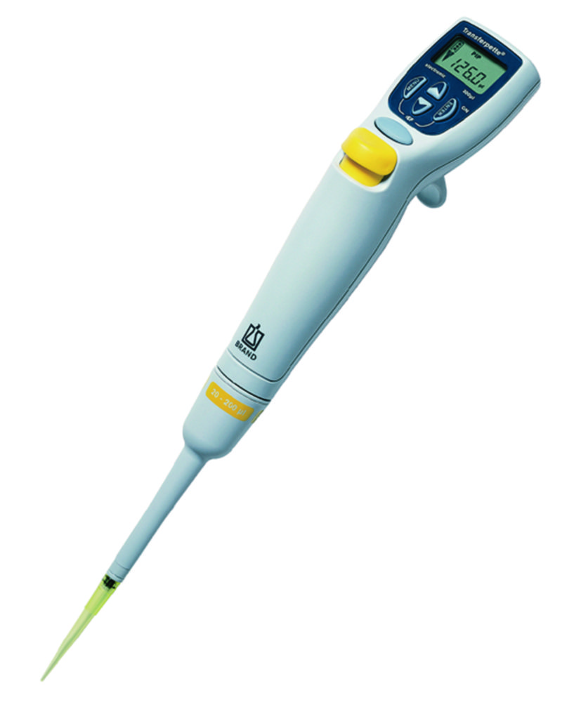 Single channel microliter pipettes, Transferpette® electronic, variable, with power supply | Capacity: 250 ... 5000 µl