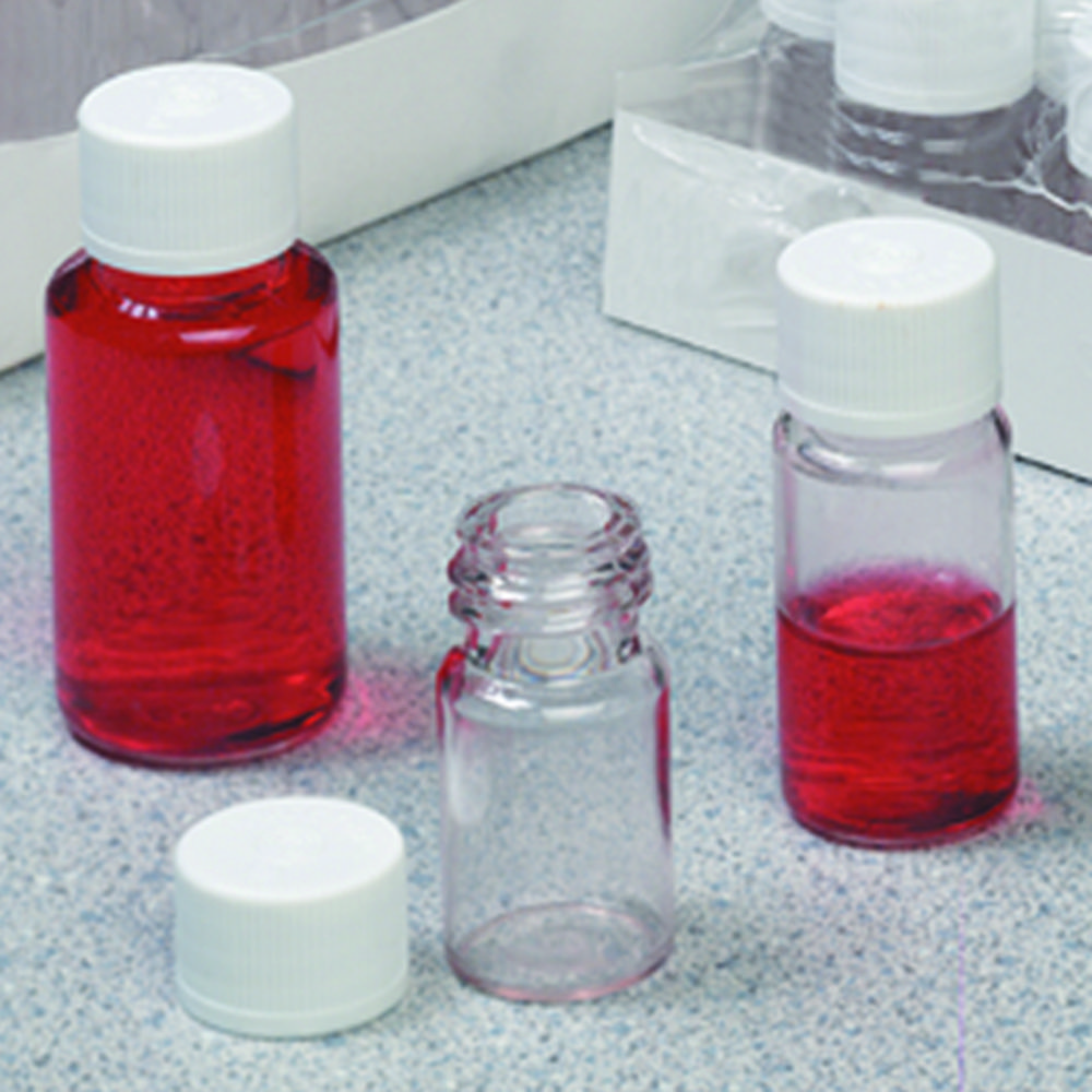 Diagnostic bottles Nalgene™, PETG, with white screw cap, HDPE | Nominal capacity: 10 ml